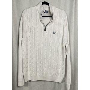 Chaps Pullover 1/4 Zip Cable Knit Sweater Mens Sz L Ivory Mock Neck 100% Cotton